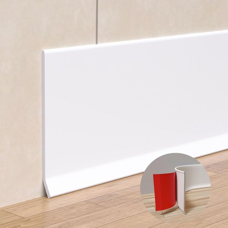 Risunpet Peel and Stick Baseboard Trim, 4 Inch Rubber Baseboard Vinyl Wall Base, Flexible Baseboard Molding Trim, Adhesive Baseboard Trim Rubber Cove Base(20Ft, White) - Image 1